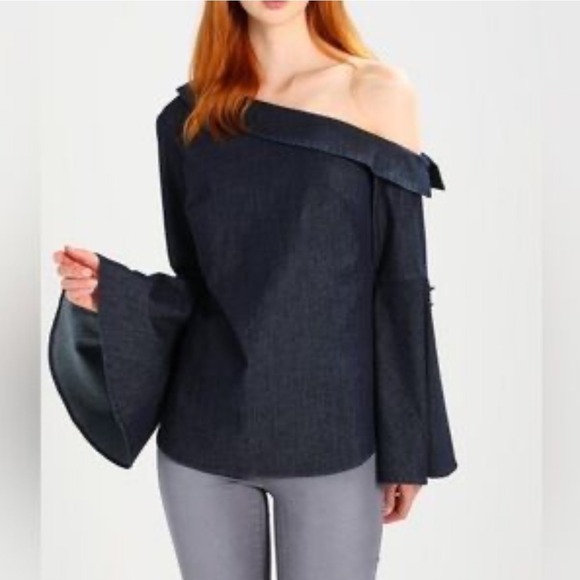 Banana Republic Tops - Banana Republic Premium Denim Off Shoulder Bell Sleeve Top - Size 4
